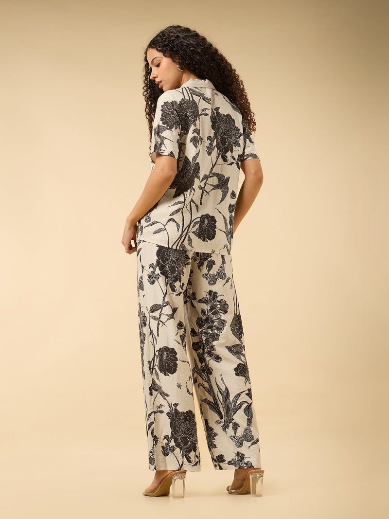 OUTZIDR Off White Floral Printed Top And Pants Co-Ord Set - Image 5